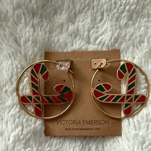 Victoria Emerson Festive Gold Hoop Earrings with Red and Green Accents